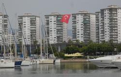 Mersin Marina and huge Turkish flag